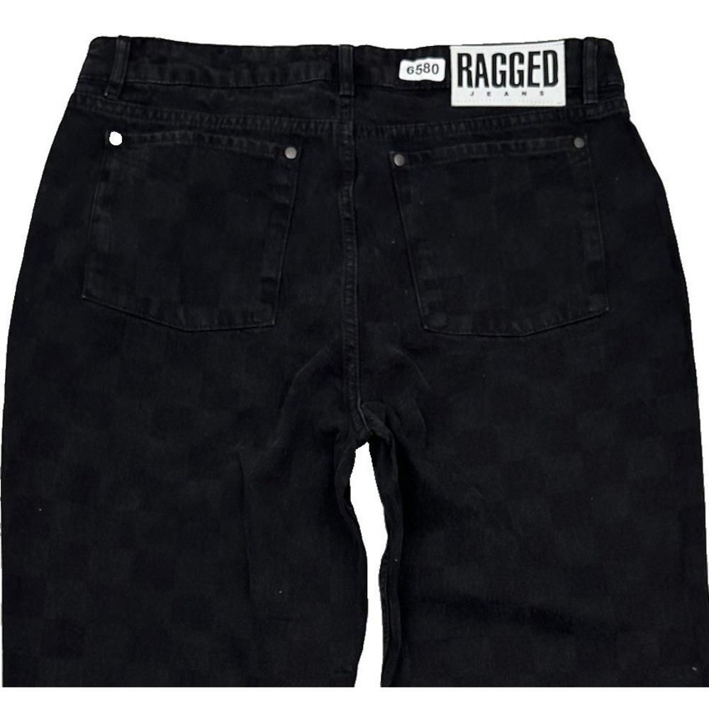 Ragged Priest Baggy Wide Leg Black Jeans Women 34 x 30 Cotton Loose Checkerboard